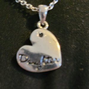 Silver-plated 20" necklace with "Daughter" pendant heart